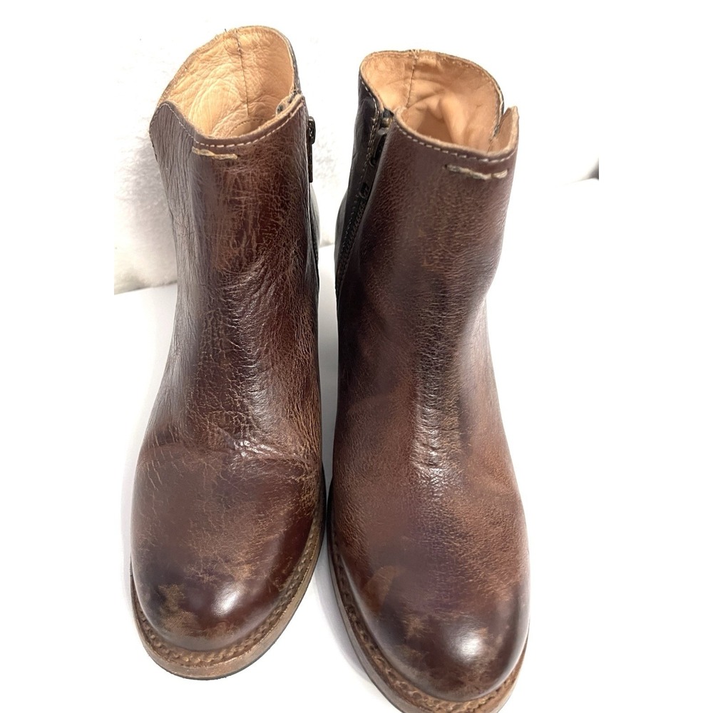 Bed-Stu Cobbler Bench Series Women 7 Brown Leather Wedge Distressed Bootie Boots - Picture 3 of 10
